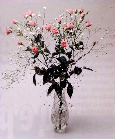 Букет из роз и гипсофилы в хрустальной вазе. Натюрморт (фото: Юрий Родин). Камера Mamiya RB-67, объектив 180 мм, диафрагма f/22, выдержка 1 с, пленка Kodak Ektachrome 50T Professional.